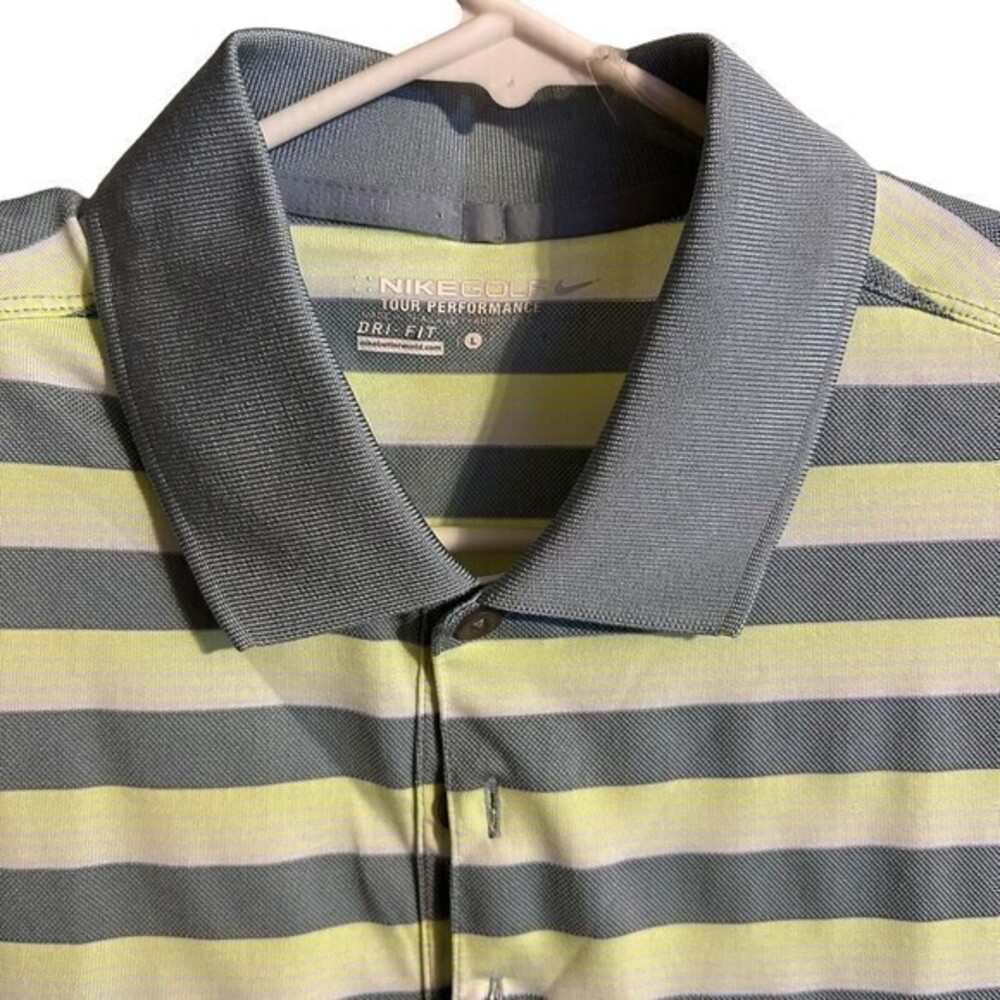 Nike Golf Polo‎ Mens L Green Striped Short Sleeve Performance